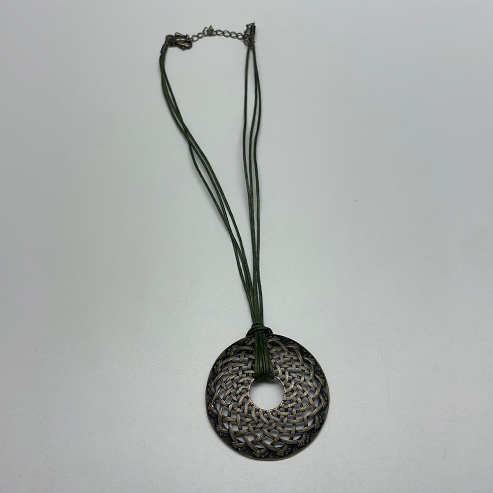 Lia Sophia Statement Necklace with Green Leather Cord